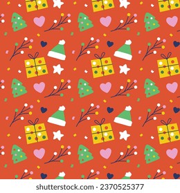 Christmas seamless pattern background. Seamless Christmas pattern for Poster, Banner, Greeting Card, Invitation Card, Cover, Template. Vector illustration. Christmas textile pattern texture background