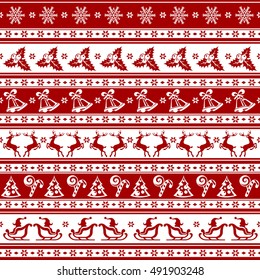 Christmas seamless pattern background in red. New Year design elements. Winter holiday Vector illustration