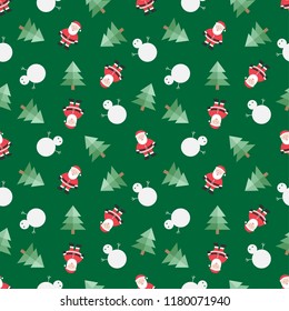 Christmas seamless pattern background, Santa Claus with snowman and tree background