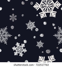 Christmas seamless pattern. Background with silver snowflakes. Xmas seamless pattern