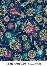Christmas seamless pattern background with snowflakes and stars,  vector illustration