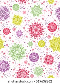 Christmas seamless pattern background with snowflakes and stars,  vector illustration
