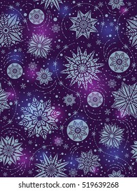 Christmas seamless pattern background with snowflakes and stars,  vector illustration