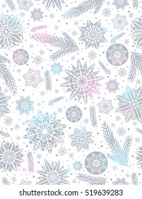 Christmas seamless pattern background with snowflakes and stars,  vector illustration