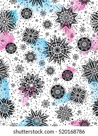 Christmas seamless pattern background with snowflakes and stars,  vector illustration