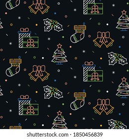 Christmas seamless pattern, background, texture with holiday icons