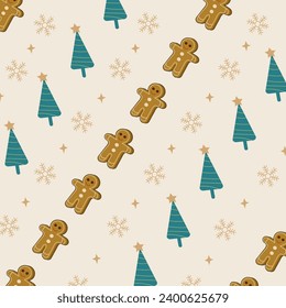Christmas seamless pattern background with tree element, Vector illustration