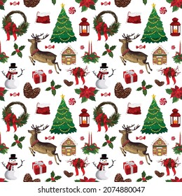 Christmas seamless pattern background. Vector illustration.