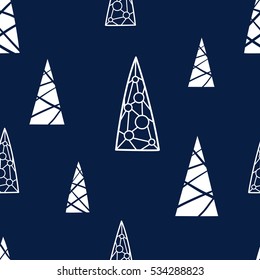 Christmas seamless pattern. Background with white Christmas trees. Xmas seamless pattern