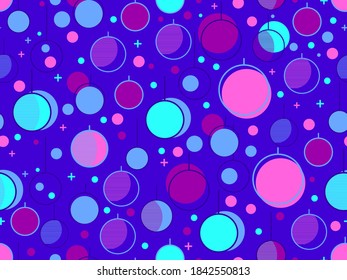Christmas seamless pattern with christmas balls in 80s style. Great for brochures, promotional material, wrapping paper and wallpapers. Vector illustration
