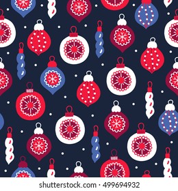 Christmas seamless pattern with balls and baubles. Perfect for greeting cards, wallpaper, gift paper, web page background, winter decorations.