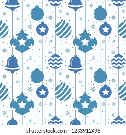 Christmas seamless pattern with balls in blue color.