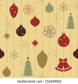 Christmas seamless pattern with balls and fur-tree