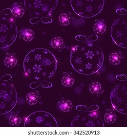 Christmas seamless pattern with balls and glitter, vector
