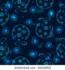 Christmas seamless pattern with balls and glitter, vector