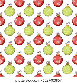 Christmas Seamless Pattern with Christmas Balls in Red and Green