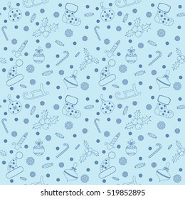 Christmas seamless pattern with Christmas balls, snowflakes, holly berry. Vector illustration. Eps 10.