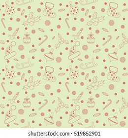 Christmas seamless pattern with Christmas balls, snowflakes, holly berry. Vector illustration. Eps 10.