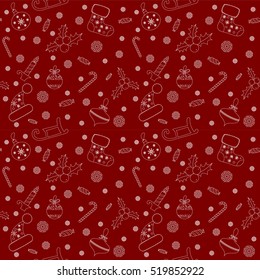 Christmas seamless pattern with Christmas balls, snowflakes, holly berry. Vector illustration. Eps 10.