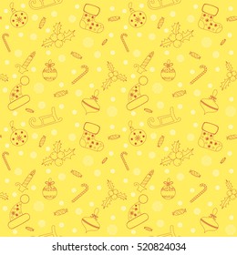 Christmas seamless pattern with Christmas balls, snowflakes, holly berry. Vector illustration. Eps 10