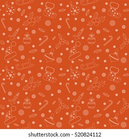 Christmas seamless pattern with Christmas balls, snowflakes, holly berry. Vector illustration. Eps 10