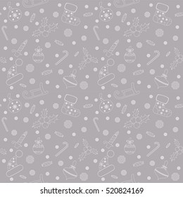 Christmas seamless pattern with Christmas balls, snowflakes, holly berry. Vector illustration. Eps 10