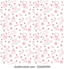 Christmas seamless pattern with Christmas balls, snowflakes, holly berry. Vector illustration. Eps 10