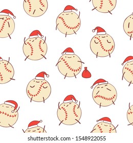 Christmas seamless pattern for baseball. Print for clothes, textiles, wrapping paper, web. Cute background with balls for sports design.