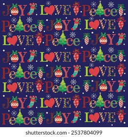 Navidades sin patrón con chuchería, calcetín, alegría, amor y paz