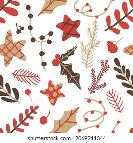 Christmas seamless pattern with bears and branches.