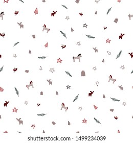 Christmas seamless pattern. Beautiful graphic vector wallpaper. Wrapping paper design template. Christmas decorations on white background.