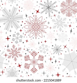 
Christmas seamless pattern with beautiful snowflakes on a white background for decoration, wrapping paper, backgrounds, textures and textiles.
