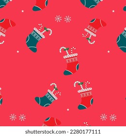 Patrón de Navidad sin costura, hermosos calcetines y dulces dulces, encontrar parches de relleno en los pantanos