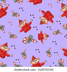 Christmas seamless pattern. Beautiful vector hand drawn texture. Festive background for web pages, New Year invitations, winter cards and Christmas packaging. Vector illustration.