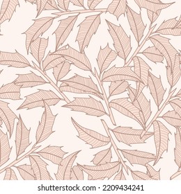 Navidad sin fisuras en colores beige con hojas y ramas huecas para tarjetas de felicitación, papeles de envoltura.