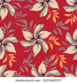 Christmas seamless pattern with berry and pine branch, winter design, hand drawn elements
