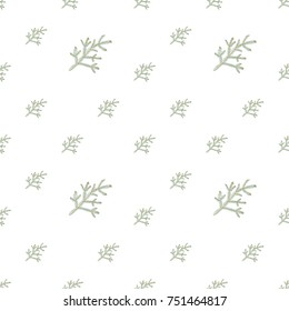 Christmas seamless pattern with big fir twig. Beautiful vector background for decoration xmas designs. Cute minimalistic art elements on white backdrop.