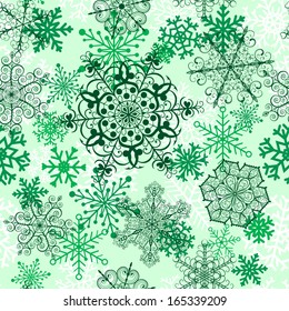 Christmas seamless pattern with big green snowflakes
