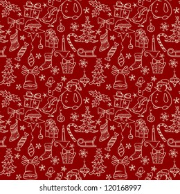 Christmas seamless pattern with big set of christmas objects