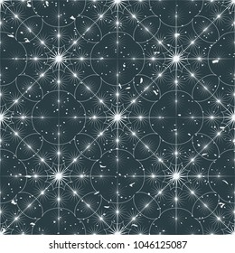 Christmas seamless pattern with big and small white snowflakes on dark blue background