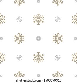 Christmas seamless pattern with big and small snowflakes on white background. Vector illustration. New Year background. For web design wrapping paper, scrapbooking, for printing on textile, package.