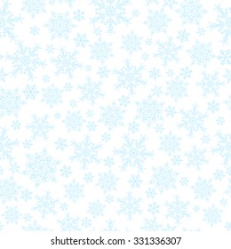 Christmas seamless pattern of big and small snowflakes, light blue on white