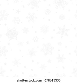 Christmas seamless pattern of big and small snowflakes, gray on white