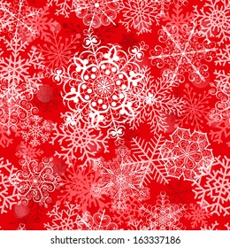 Christmas seamless pattern with big snowflakes on red background