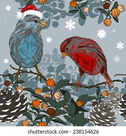 Christmas seamless pattern with birds