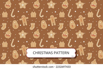 Christmas seamless pattern - Christmas biscuit with brown background