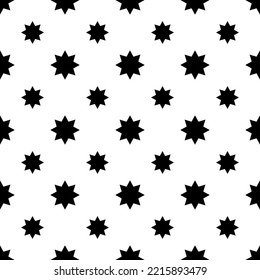 Christmas seamless pattern. Black stars on a white backdrop. Simple retro geometric vector background for printing, fabric, paper for scrapbooking, gift wrappings, texture, decoration, and web.