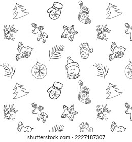 Christmas seamless pattern in black and white style