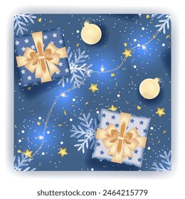 Christmas seamless pattern with blue decoration