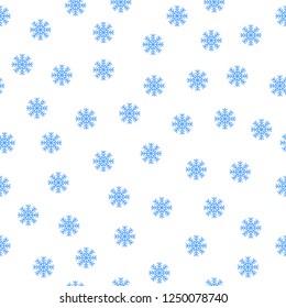 Christmas seamless pattern with blue snowflakes on white background. Vector design for your wrapping paper, cards, prints, scrapbooking, banners, covers, flyers, posters, leaflets, bedclothes, textile